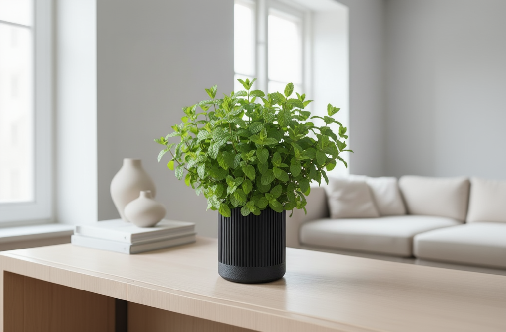 FLYT pot with mint in Scandinavian living space