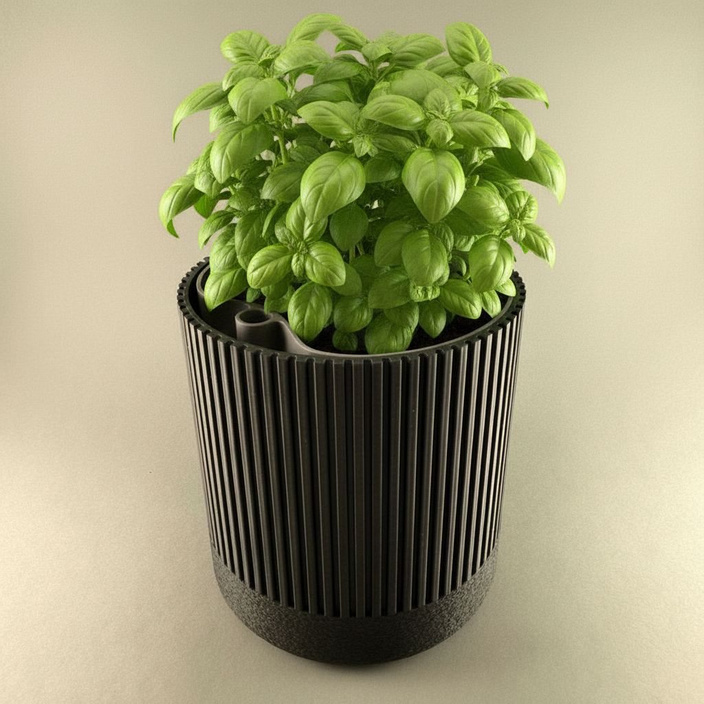 FLYT pot with taller, lusher basil