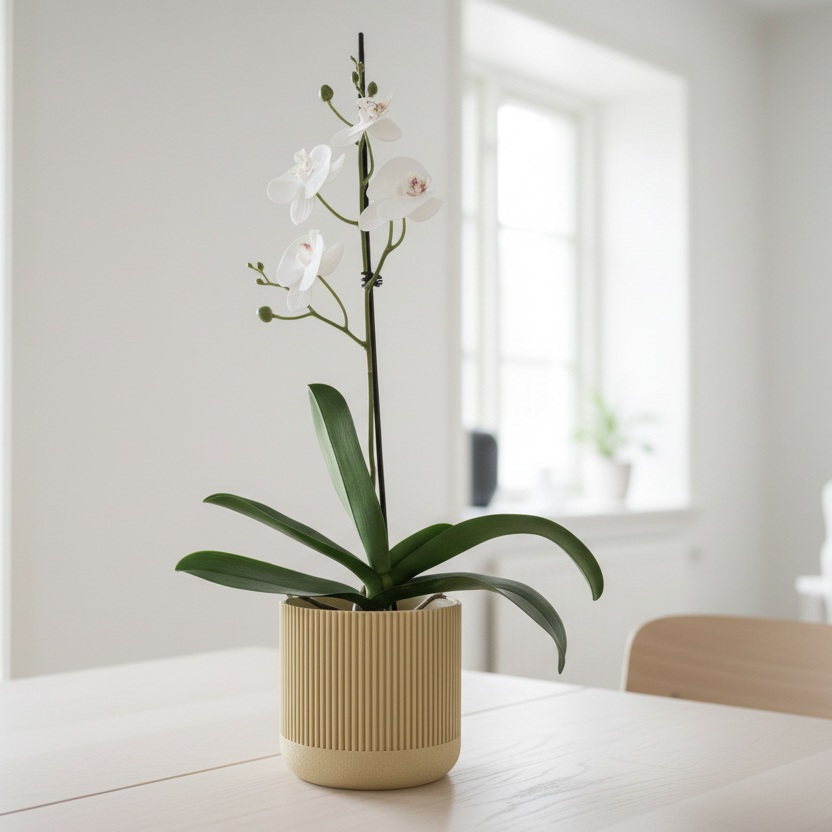 FLYT Potte with orchid in elegant Scandinavian setting